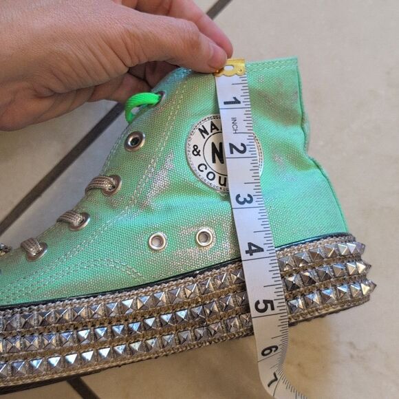 NEW Nan-Ku Free People High Top Sneaker Rhinestone Studded Mint Size 8-8.5 - Picture 11 of 15